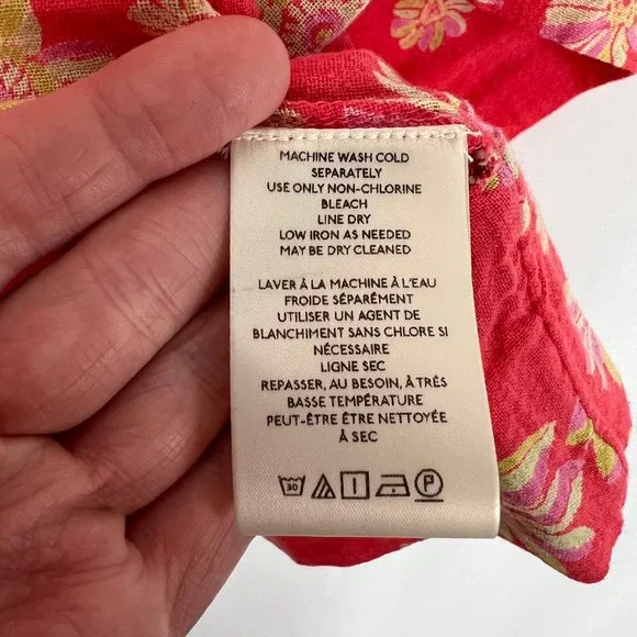 Free People Indigo Molly Tunic Tank Top Blouse Floral Boho Oversized Tie Tassel - Picture 9 of 14